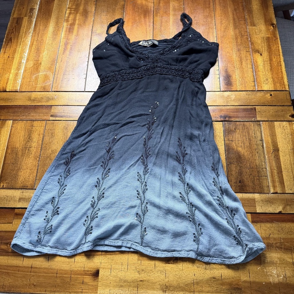 Yaya Coastal Sun Dress Womens Small Gray Ombre Beaded Empire Waist Boho
